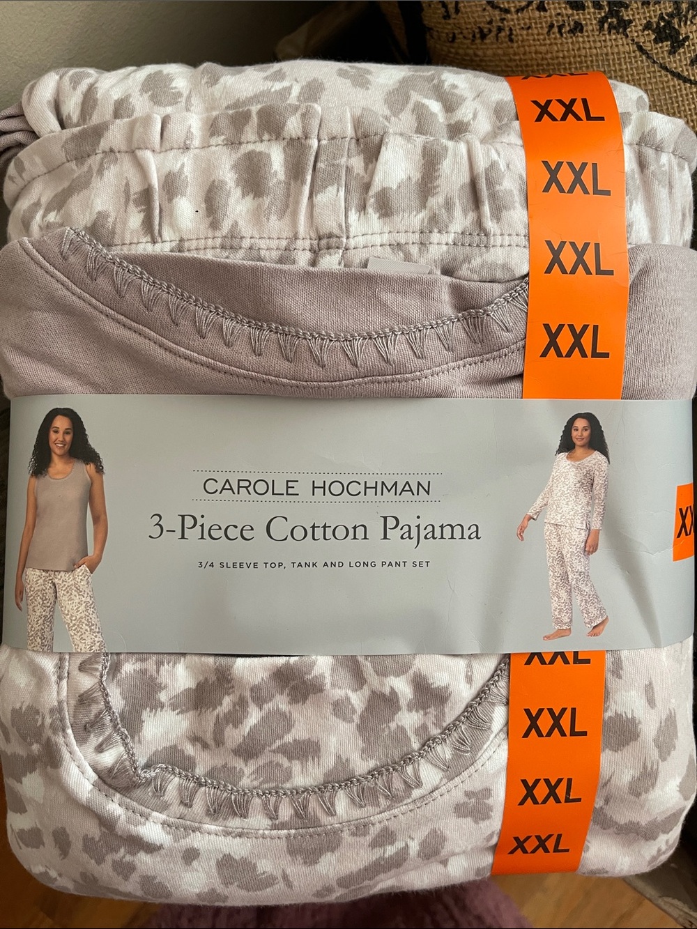 Midnight by Carole Hochman Women's 3-Piece Cotton Pajama Set - Taupe/Light Gray